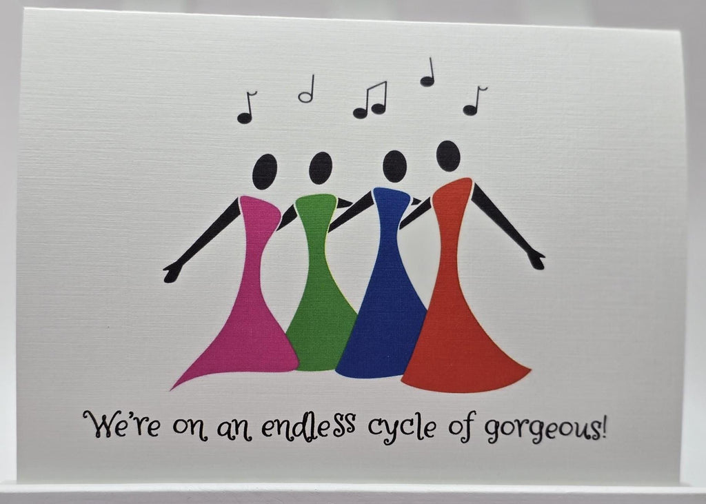 Welcome to the chorus; greeting card; gift card; women singers; four-part harmony